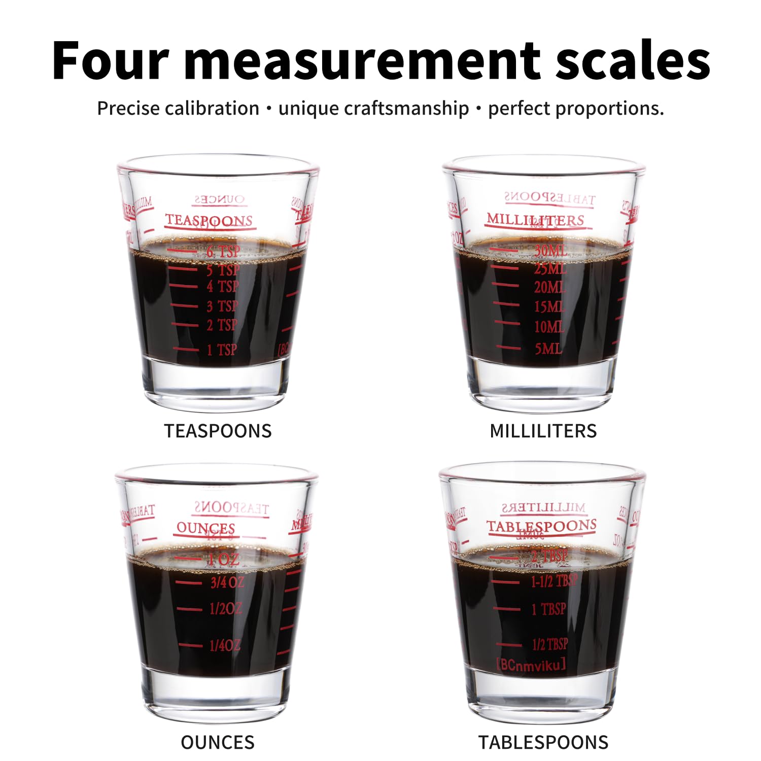 BCnmviku shot glass with 2tbsp and 30ml marks for accuracy.