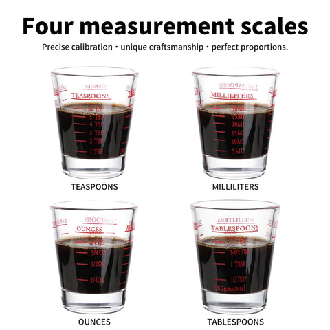 BCnmviku shot glass with 2tbsp and 30ml marks for accuracy.