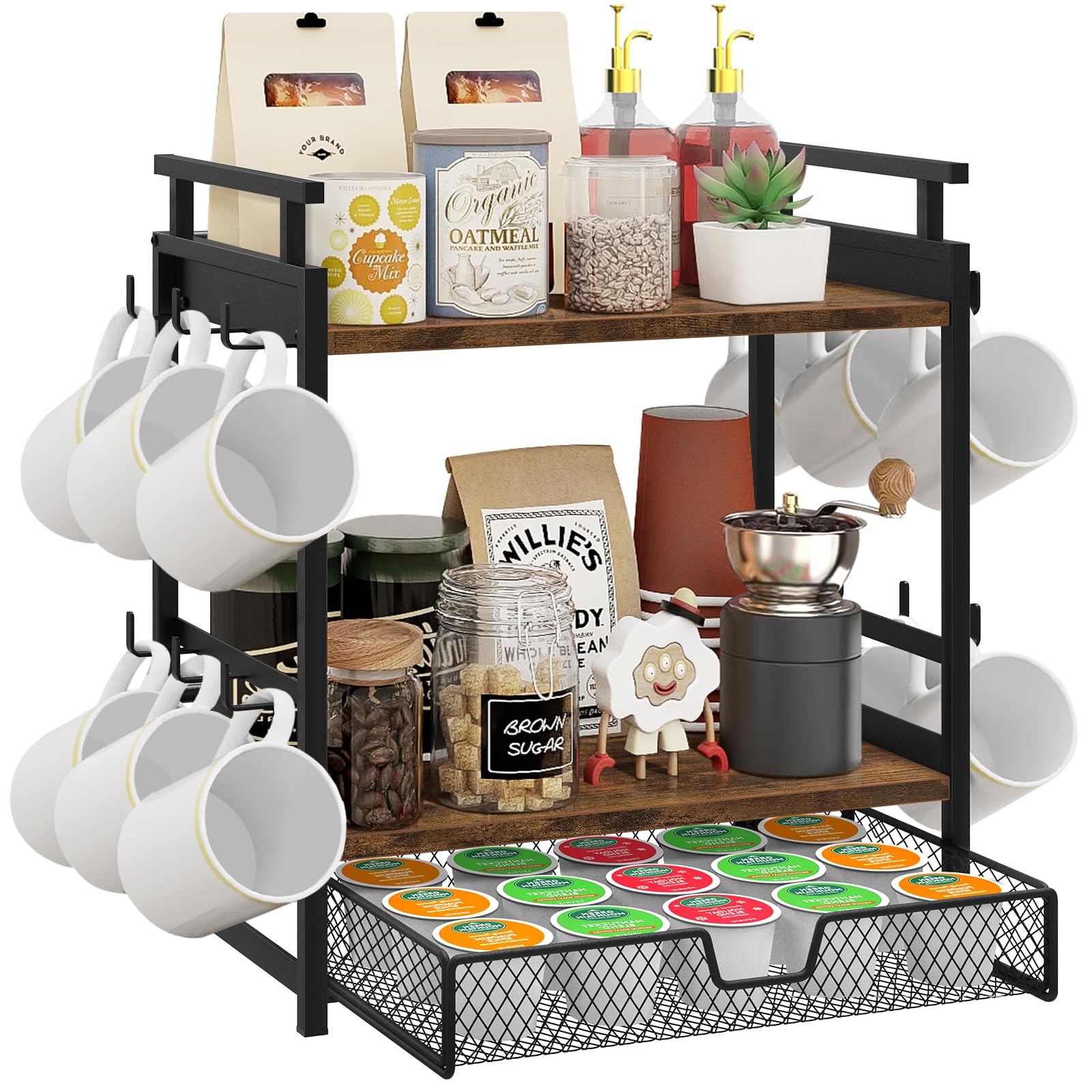 BCOZLUX three-tier coffee bar organizer with easy mug access.