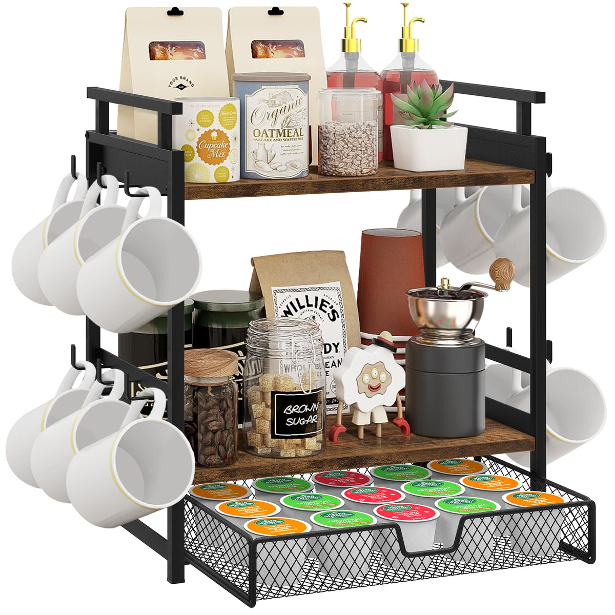 BCOZLUX three-tier coffee bar organizer with easy mug access.