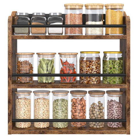 BCOZLUX wall-mounted spice rack keeps jars neatly organized and accessible.