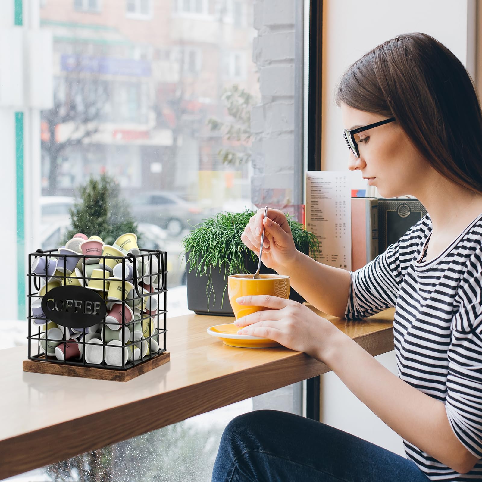 BCOZLUX coffee pod organizer with wooden base adds rustic elegance to your coffee bar.