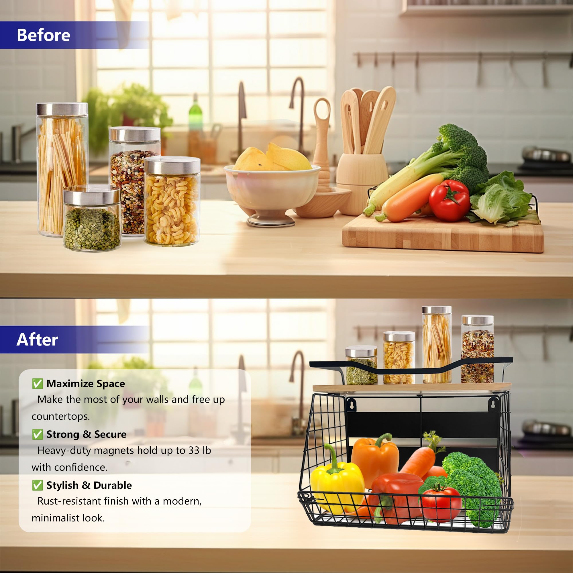 Bealy fridge storage solution reduces clutter and speeds kitchen prep.