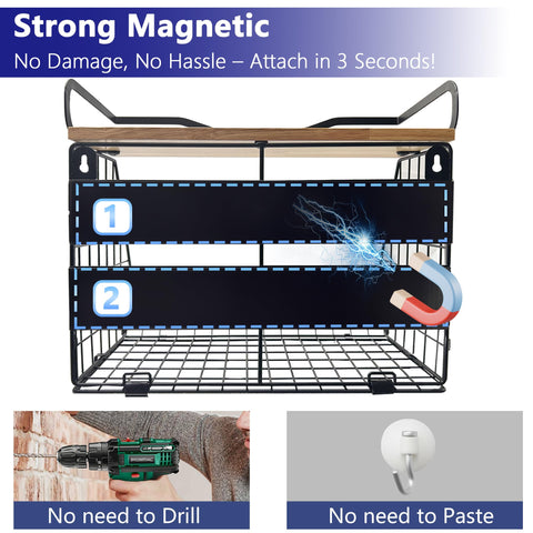 Bealy large-capacity magnetic basket stores fruits, spices, or utensils neatly on a metal surface.
