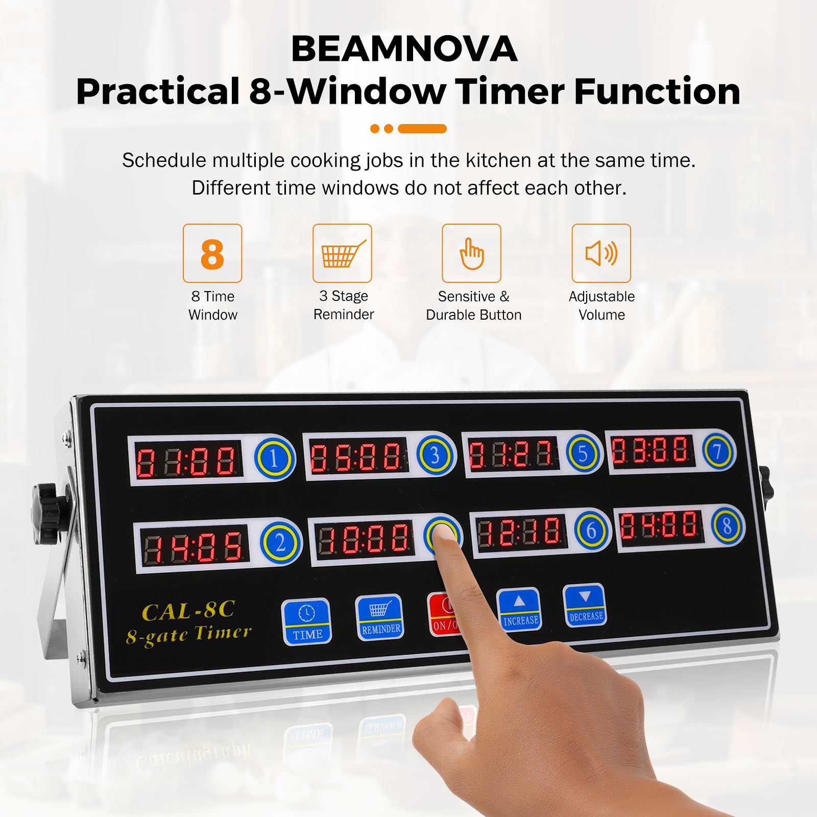 BEAMNOVA timer side panel showing accessible controls for quick adjustments