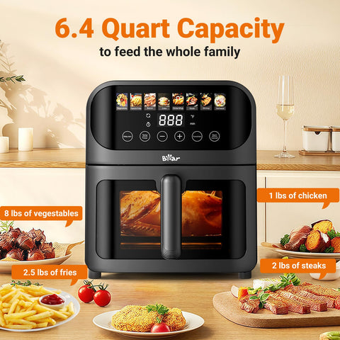 Bear Air Fryer 6.4qt basket inside for cooking large batches.