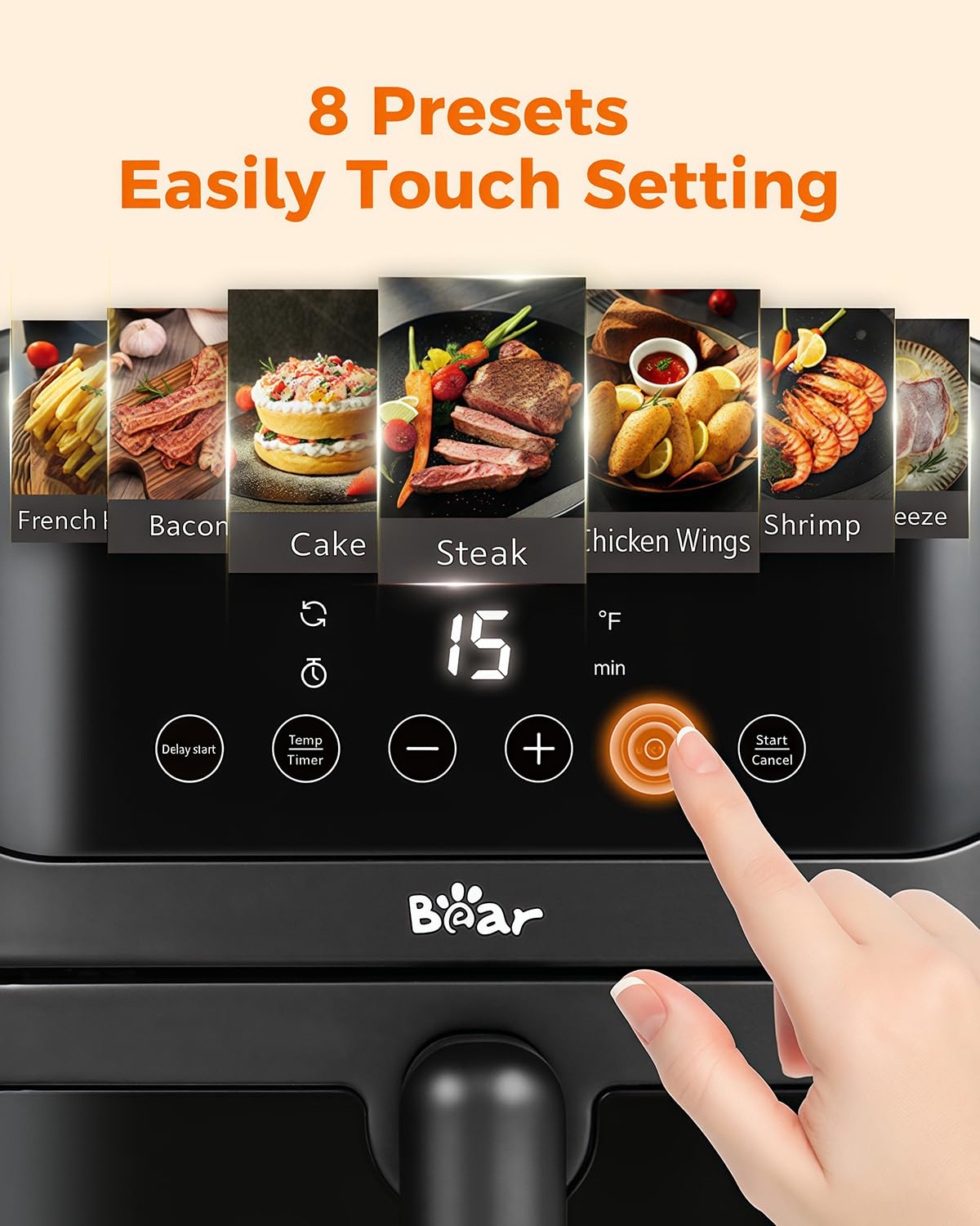 Bear Air Fryer all-metal interior for durable, even heat distribution.
