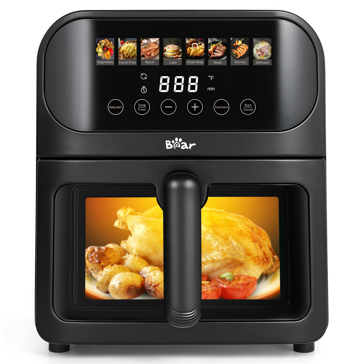 Bear Air Fryer front view in stainless steel for quick, even family meals.
