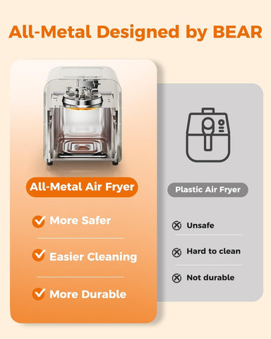 Bear Air Fryer nonstick dishwasher-safe basket for easy cleanup.