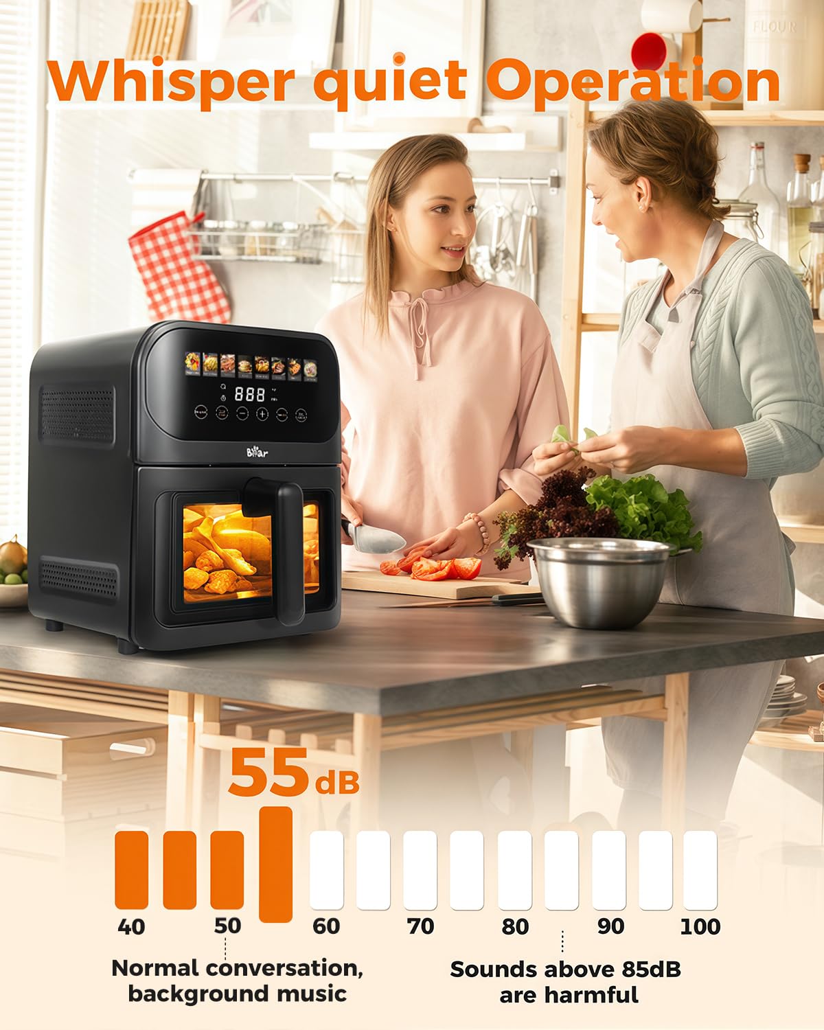 Bear Air Fryer temperature and timer settings for precise results.