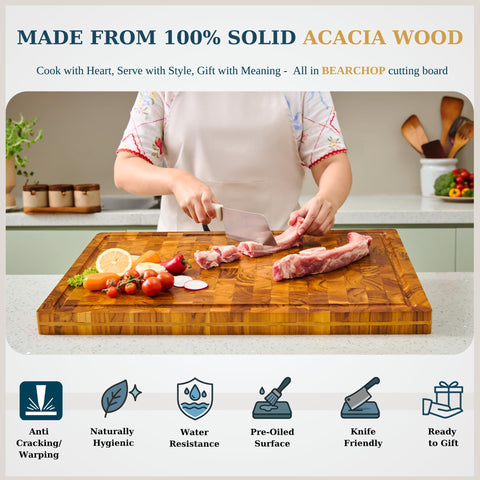 BEAR CHOP cutting board with 4-side reinforcement shows enhanced stability and long-lasting flatness