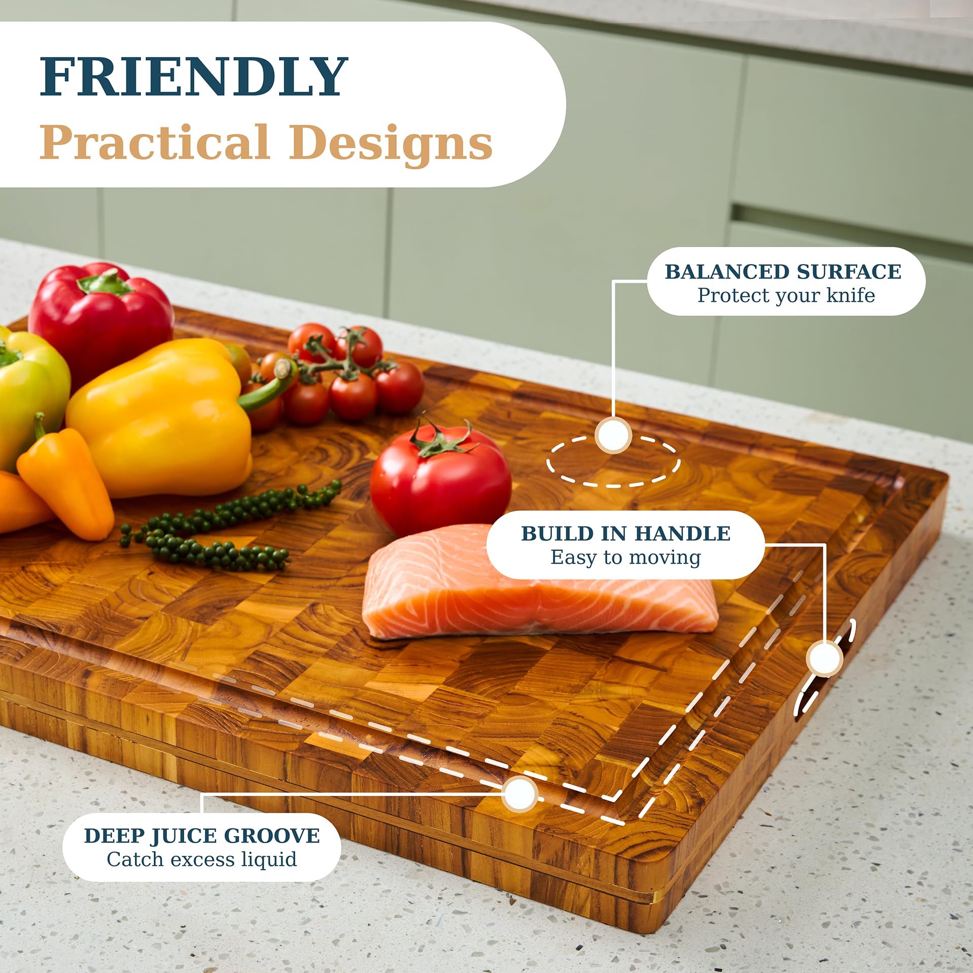 BEAR CHOP handles provide easy transport between prep and table.