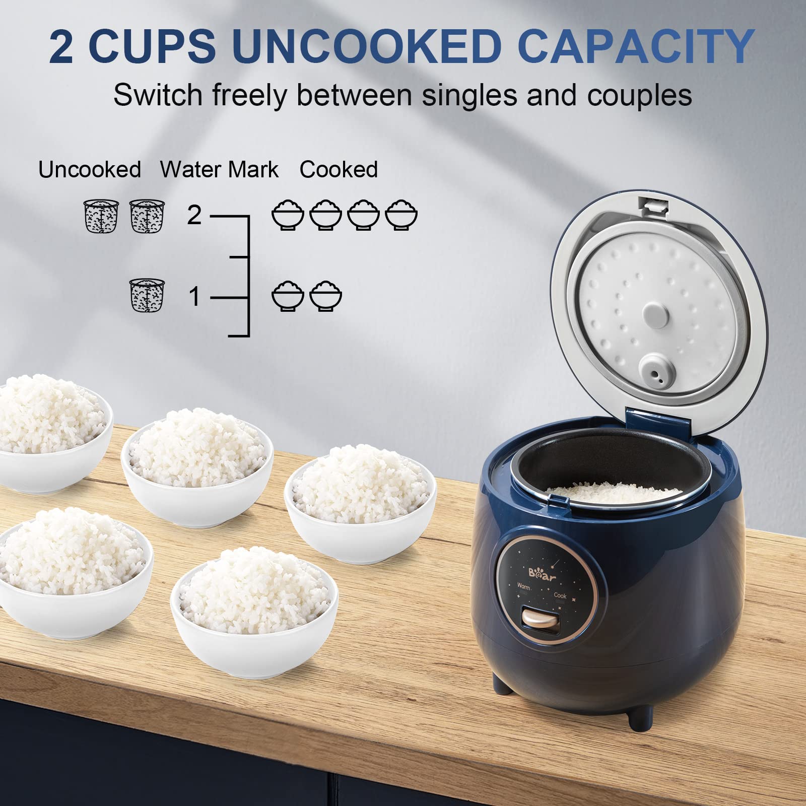 Bear mini rice cooker lid detached showing simple cleanup design