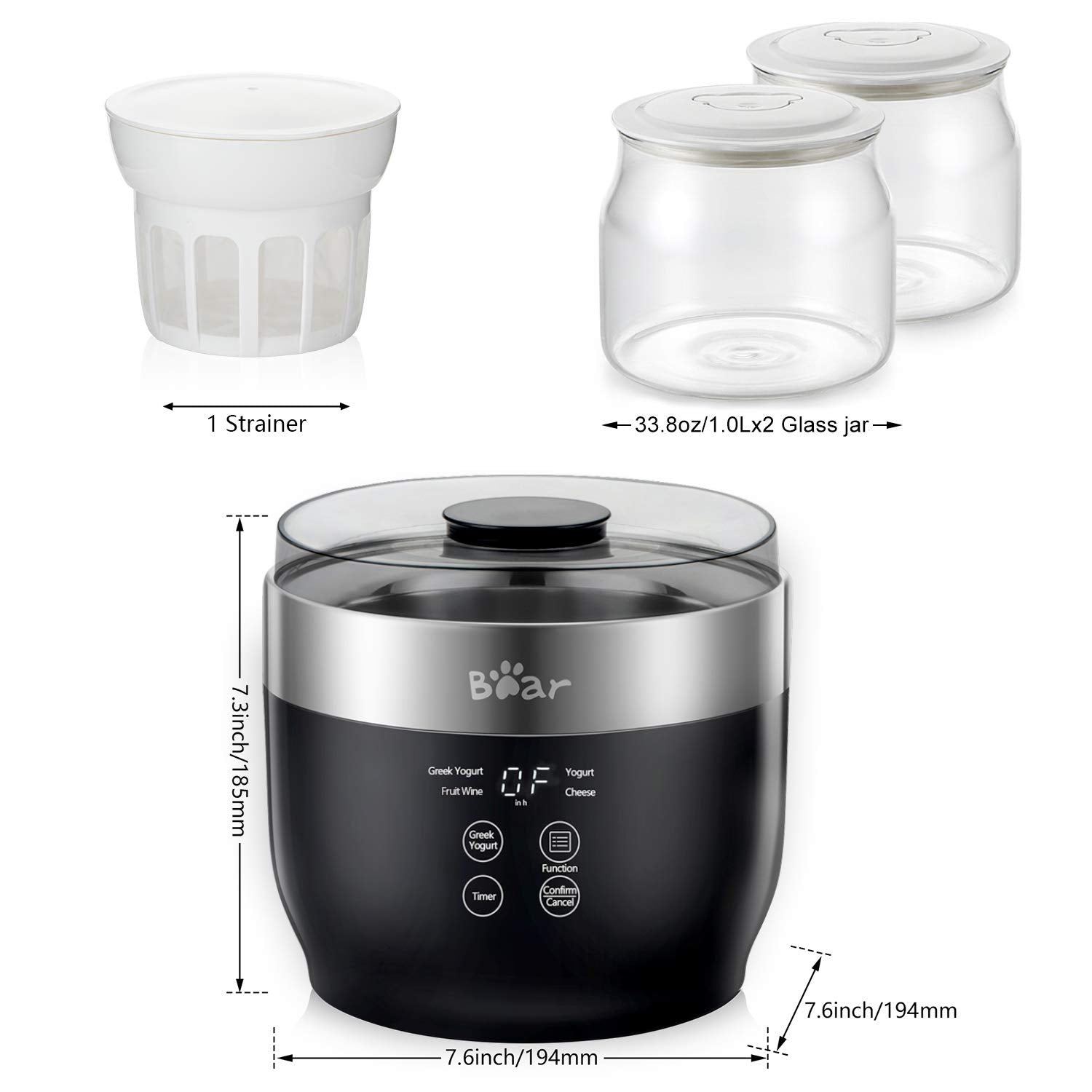 Bear Yogurt Maker lockable lid ensures secure sealing.