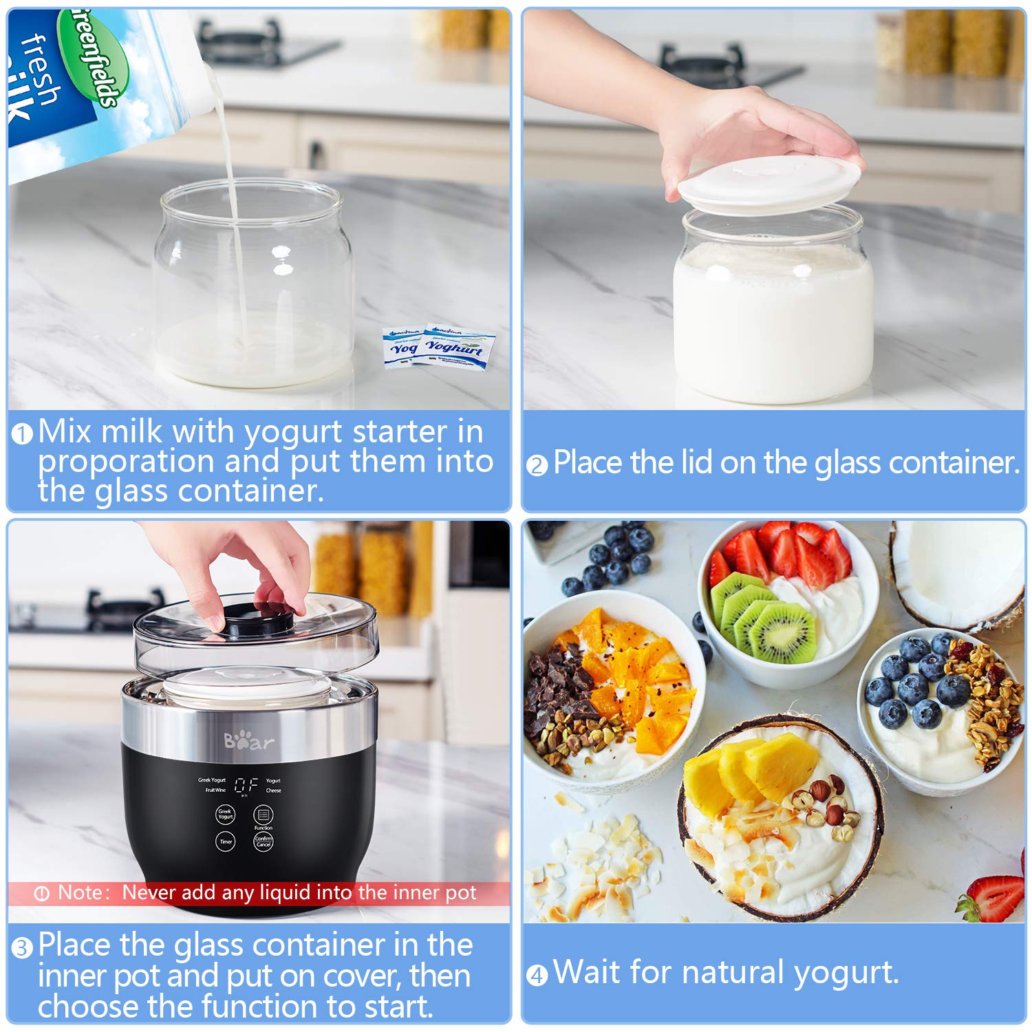 Bear Yogurt Maker BPA-free containers support healthy food prep.
