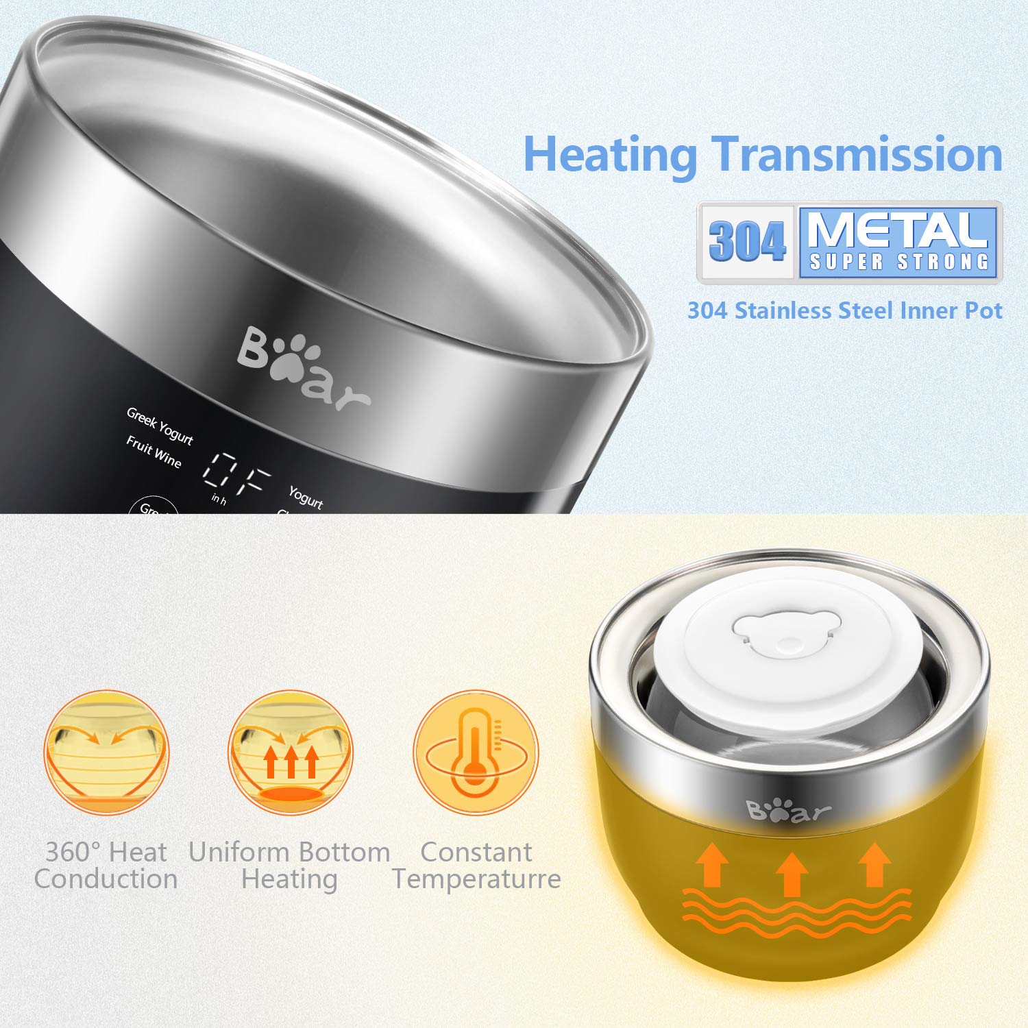 Bear Yogurt Maker smart timer and LED display enable precise control.