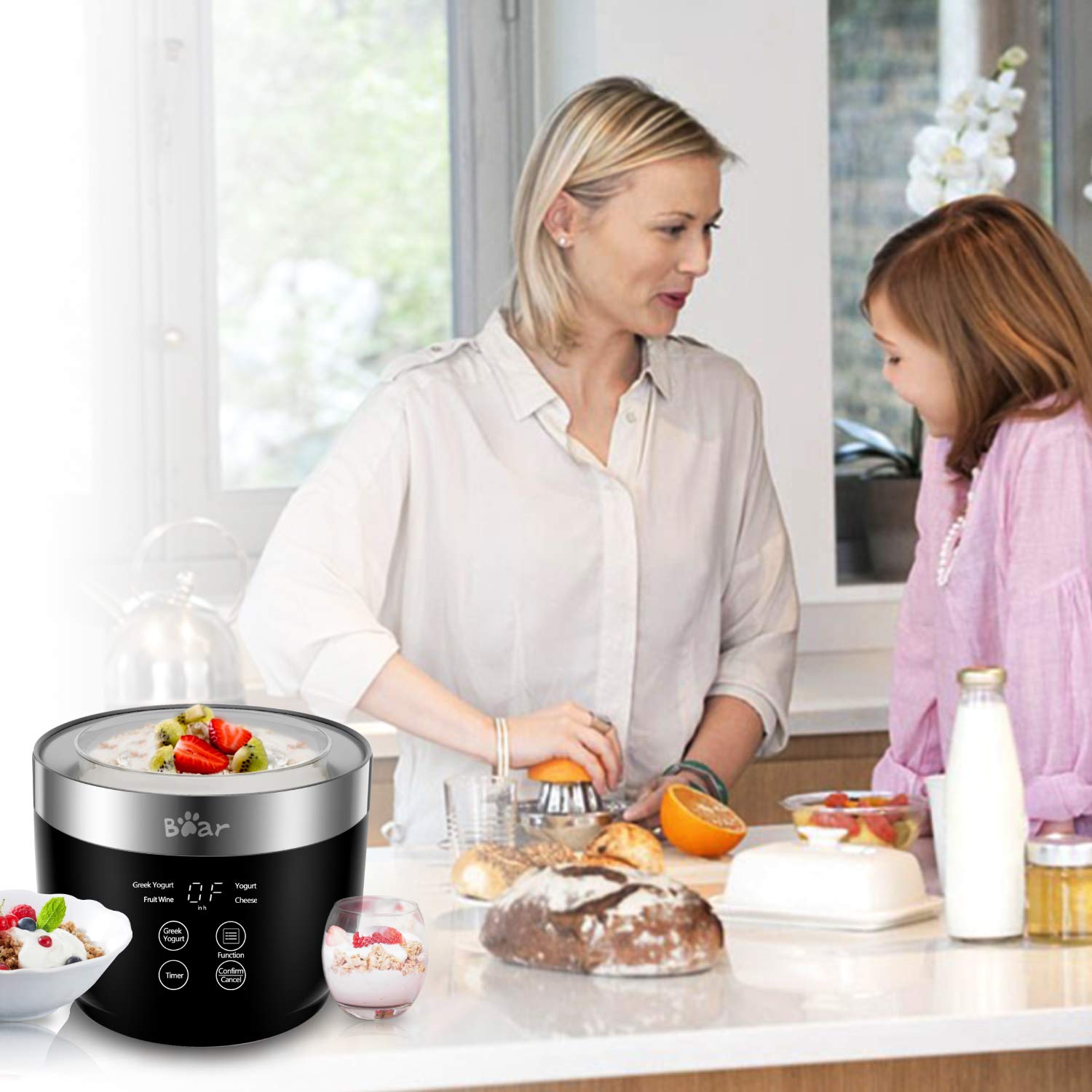 Bear Yogurt Maker dishwasher-safe jars simplify cleanup.