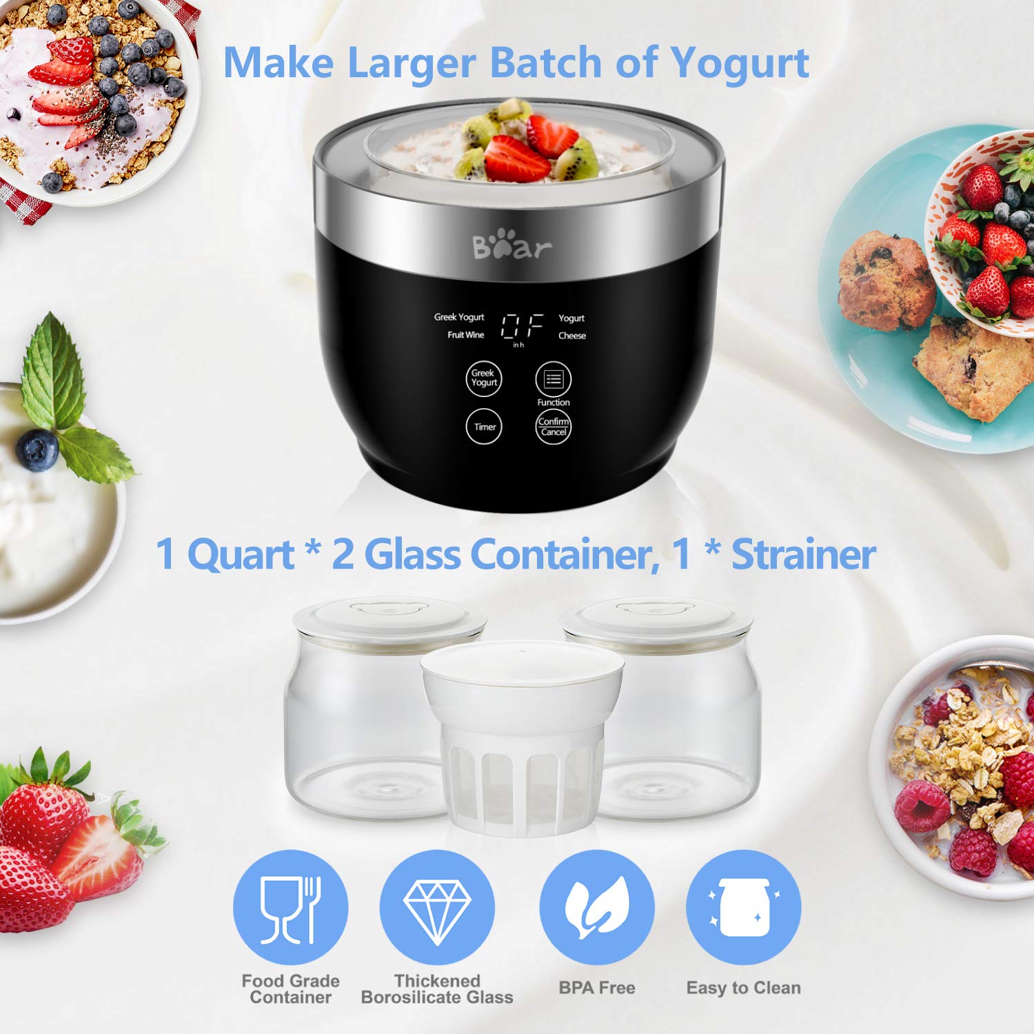 Bear Yogurt Maker Greek yogurt strainer helps achieve thicker texture.
