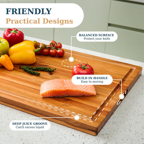 Bearchop acacia board anti-warp design stays flat through daily use.