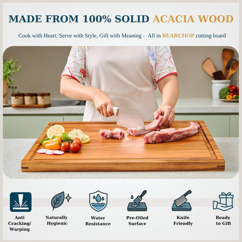 Bearchop cutting board shows built-in handles for easy transport.