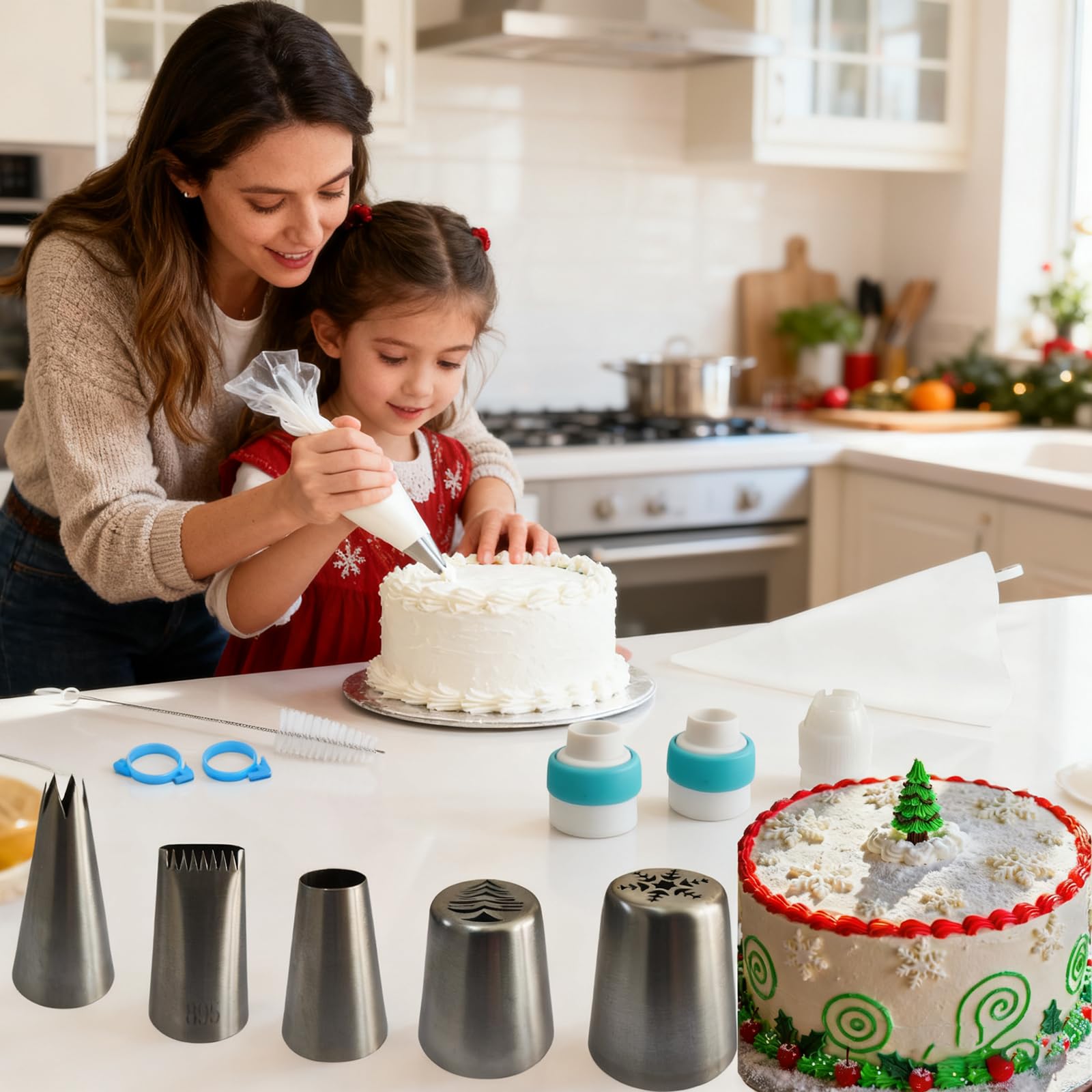 BearDot 10 stainless steel tips for versatile cake decorating.