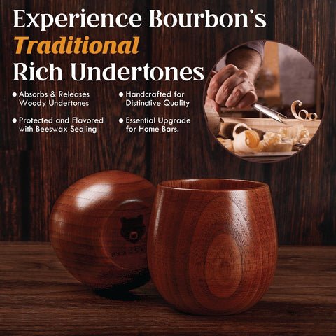 BearSkill bourbon glass with wooden craftsmanship adds warmth to your home bar