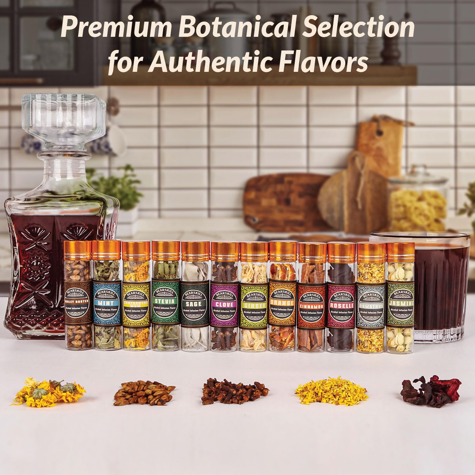 BearSkill whiskey infusion kit bottle and botanicals for custom spirit creation at home