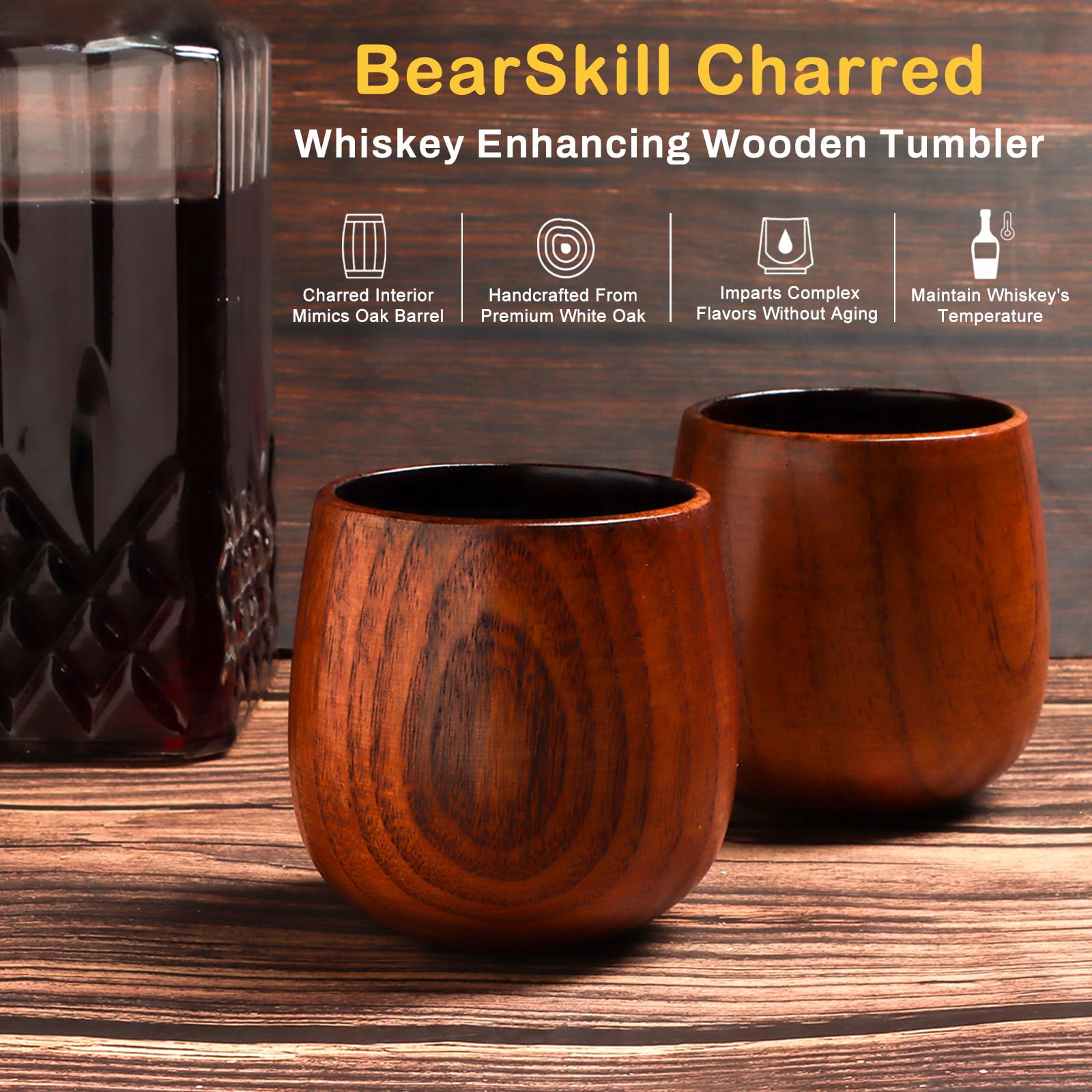 BearSkill whiskey tumbler in hand, savoring aroma and complex notes.