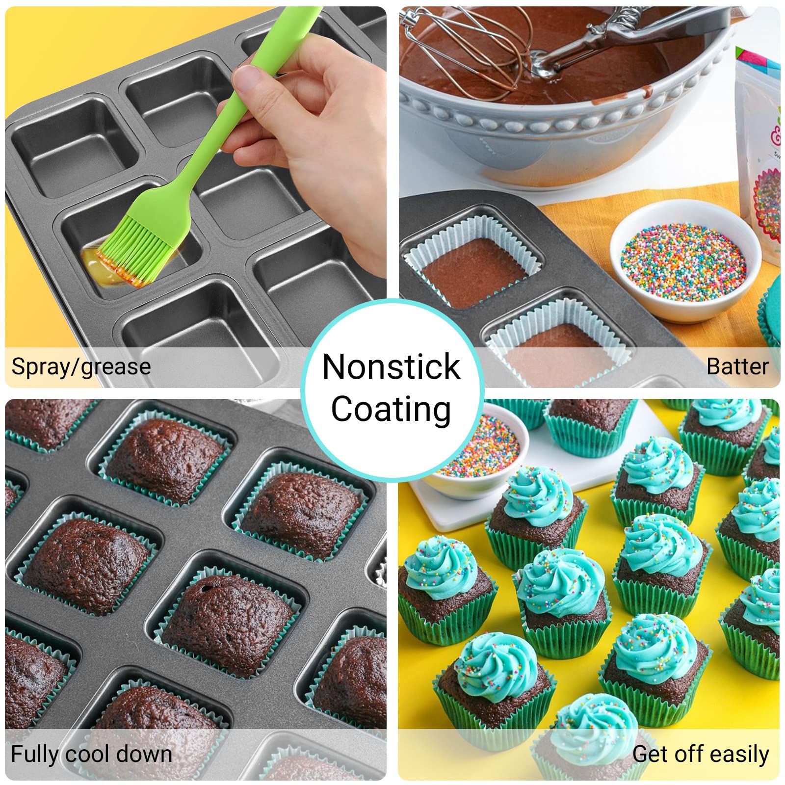 Beasea non-stick brownie pan ensures easy release from each cavity.