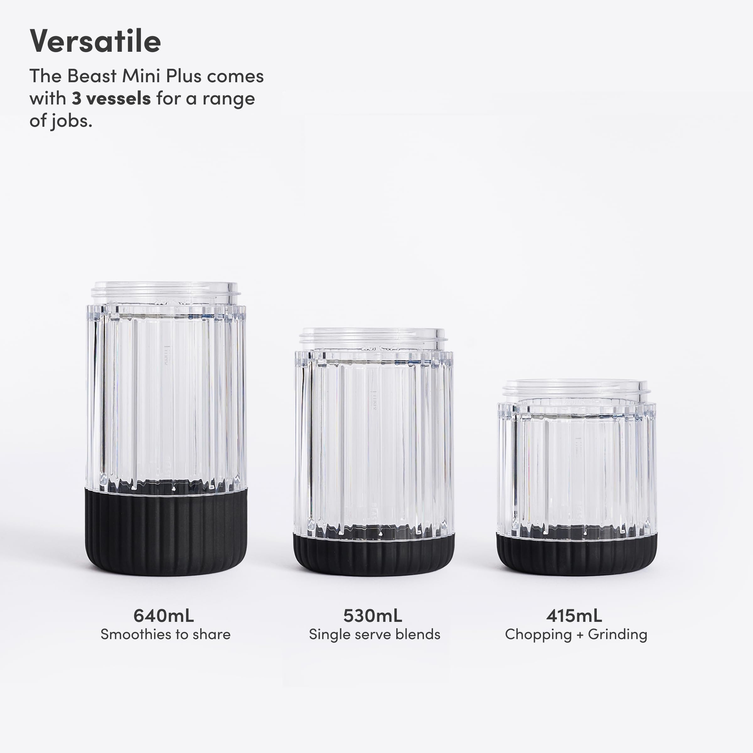 The Beast Mini Blender Plus drinking lid attached for quick on-the-go smoothies.