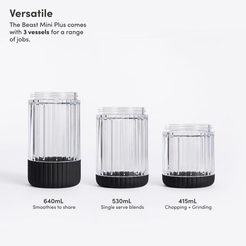 The Beast Mini Blender Plus drinking lid attached for quick on-the-go smoothies.