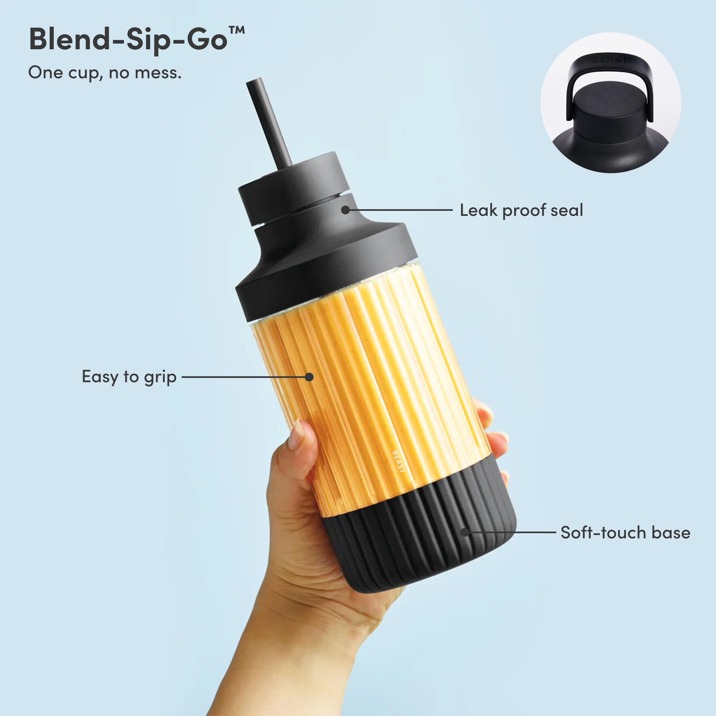 The Beast Mini Blender Plus blends vegetables and ice for quick snacks.