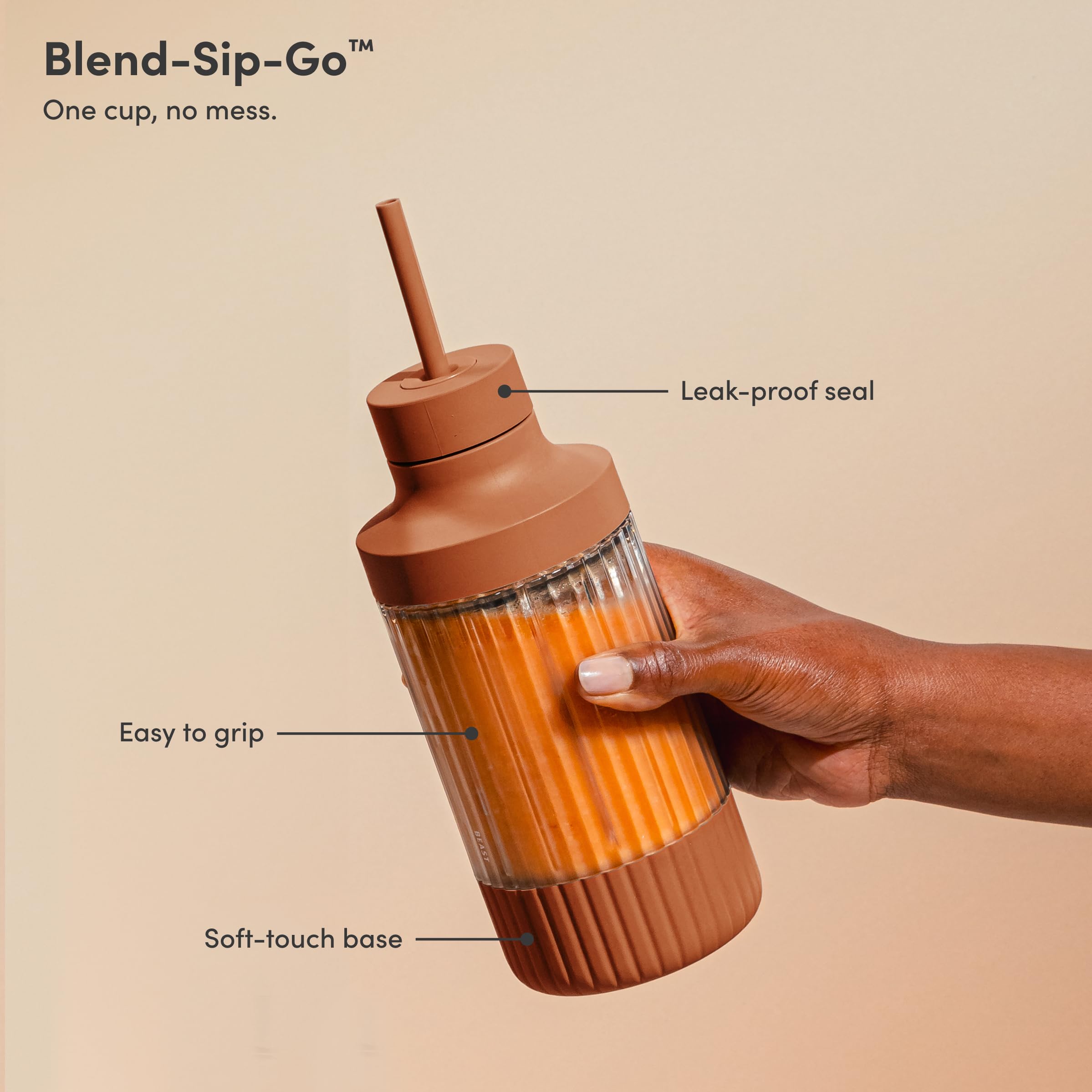 BEAST The Beast Mini Blender carry cap keeps your blend secure during travel.
