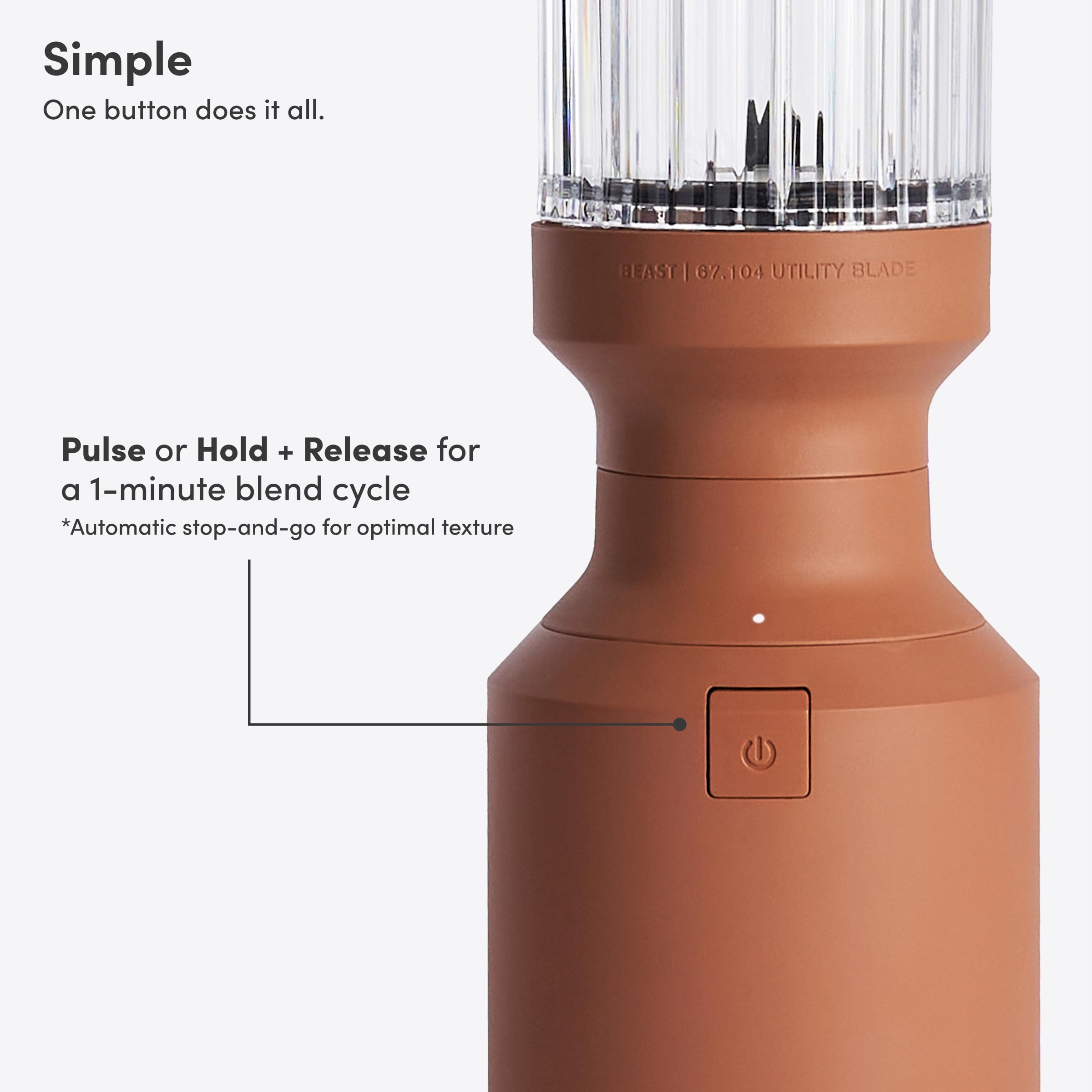 BEAST The Beast Mini Blender drinking lid enables quick on-the-go sipping.