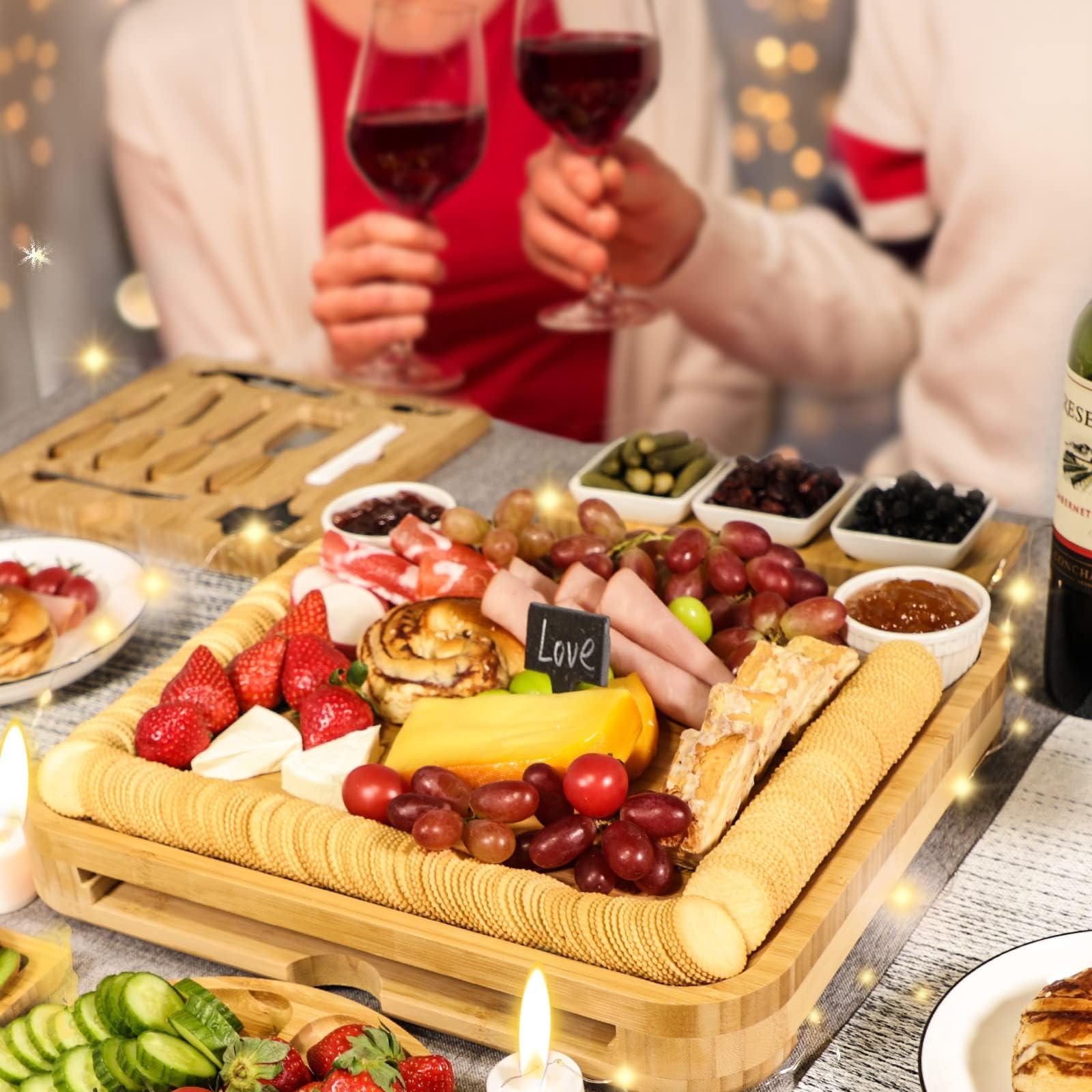 BEAUPLUS charcuterie knife set with magnetic drawers keeps utensils organized.