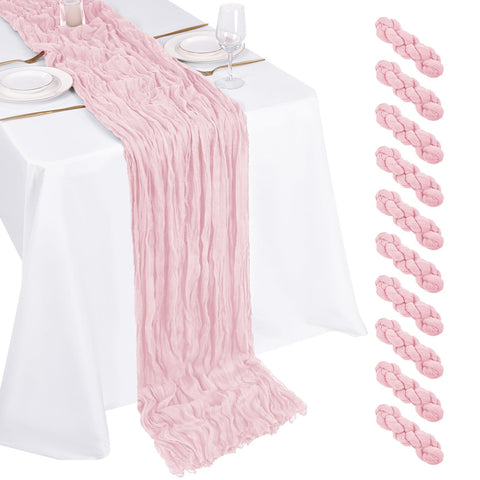 Beautane light pink cheesecloth table runner adds romantic decor for weddings.