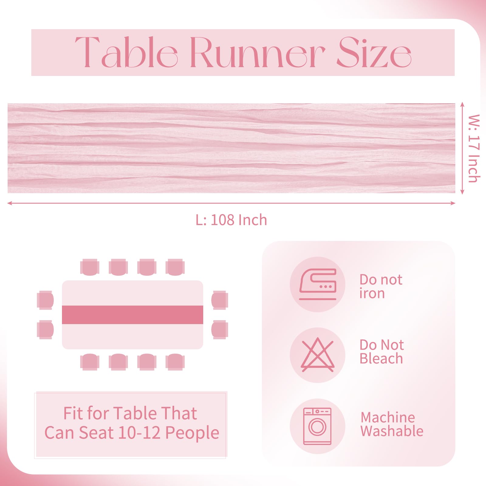 Beautane light pink cheesecloth table runner creates soft drape for baby showers and celebrations.