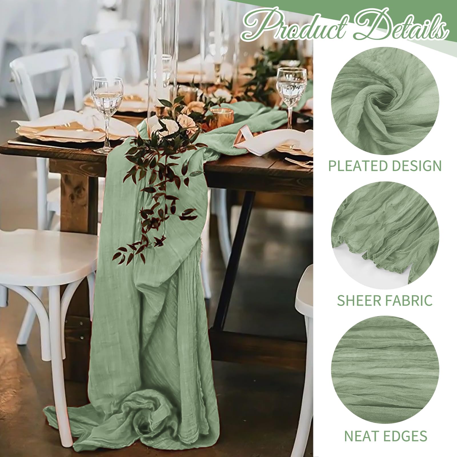 Beautane sage green cheesecloth backdrop drape adds soft ceremony ambience.