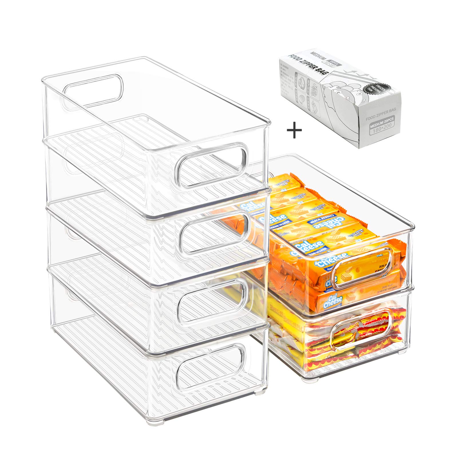 Beauty Cottage stackable fridge bins provide clear visibility for organized fridge storage.