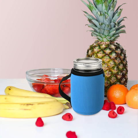 Beautyflier mason jar sleeve with a handle provides a steady grip for easy sipping.