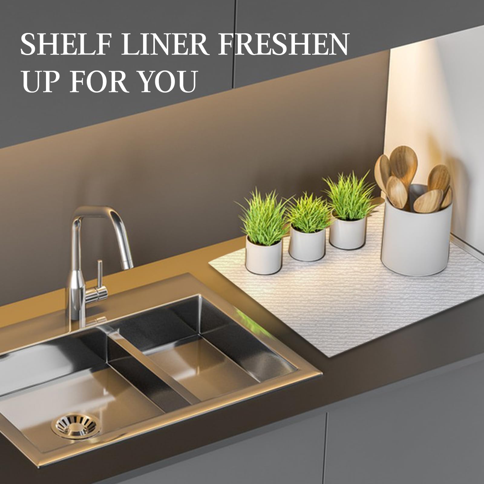Beautysaid easy-trim liner adapts to any shelf shape for a custom fit