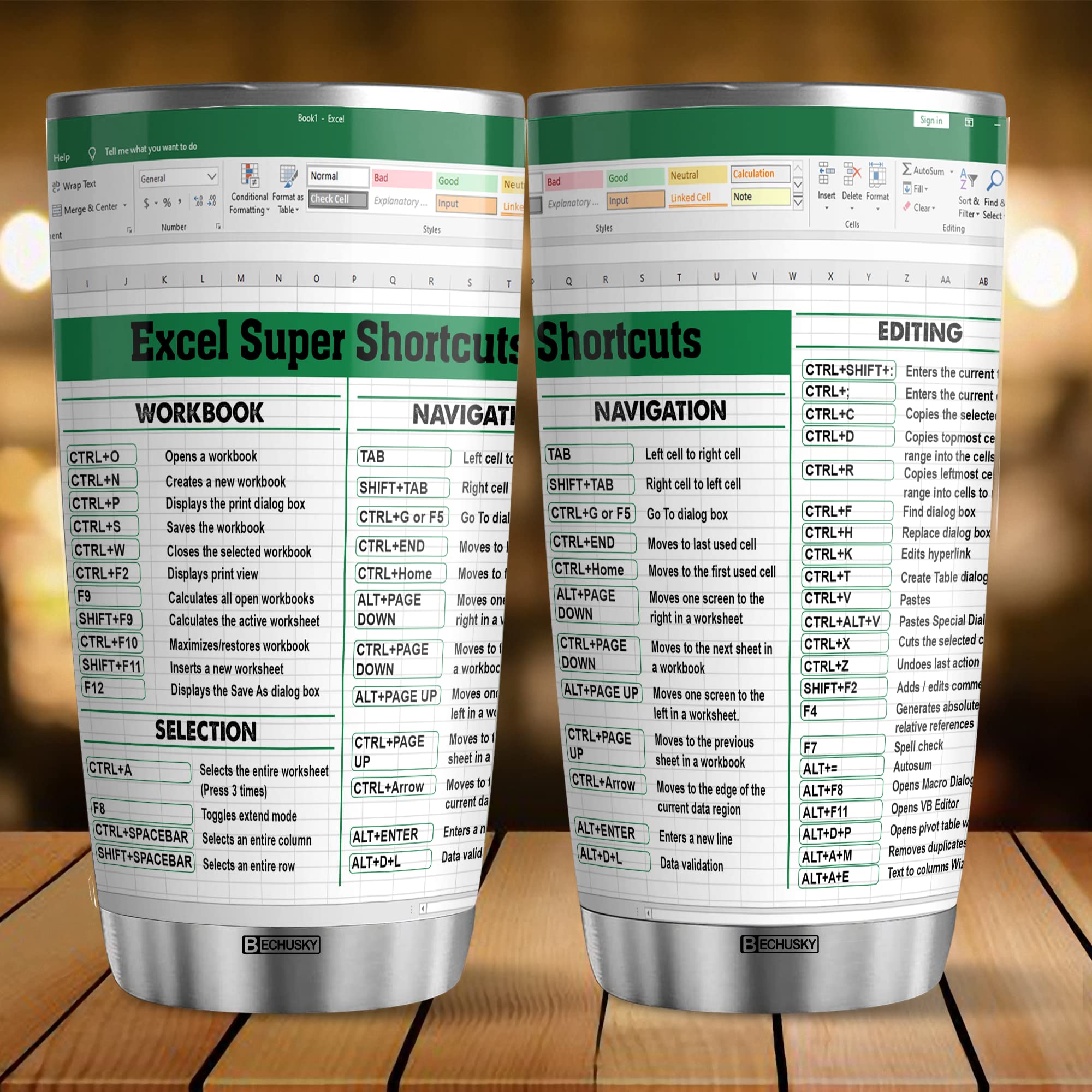 BECHUSKY Excel shortcut tumbler with spill-resistant lid for mess-free sipping.