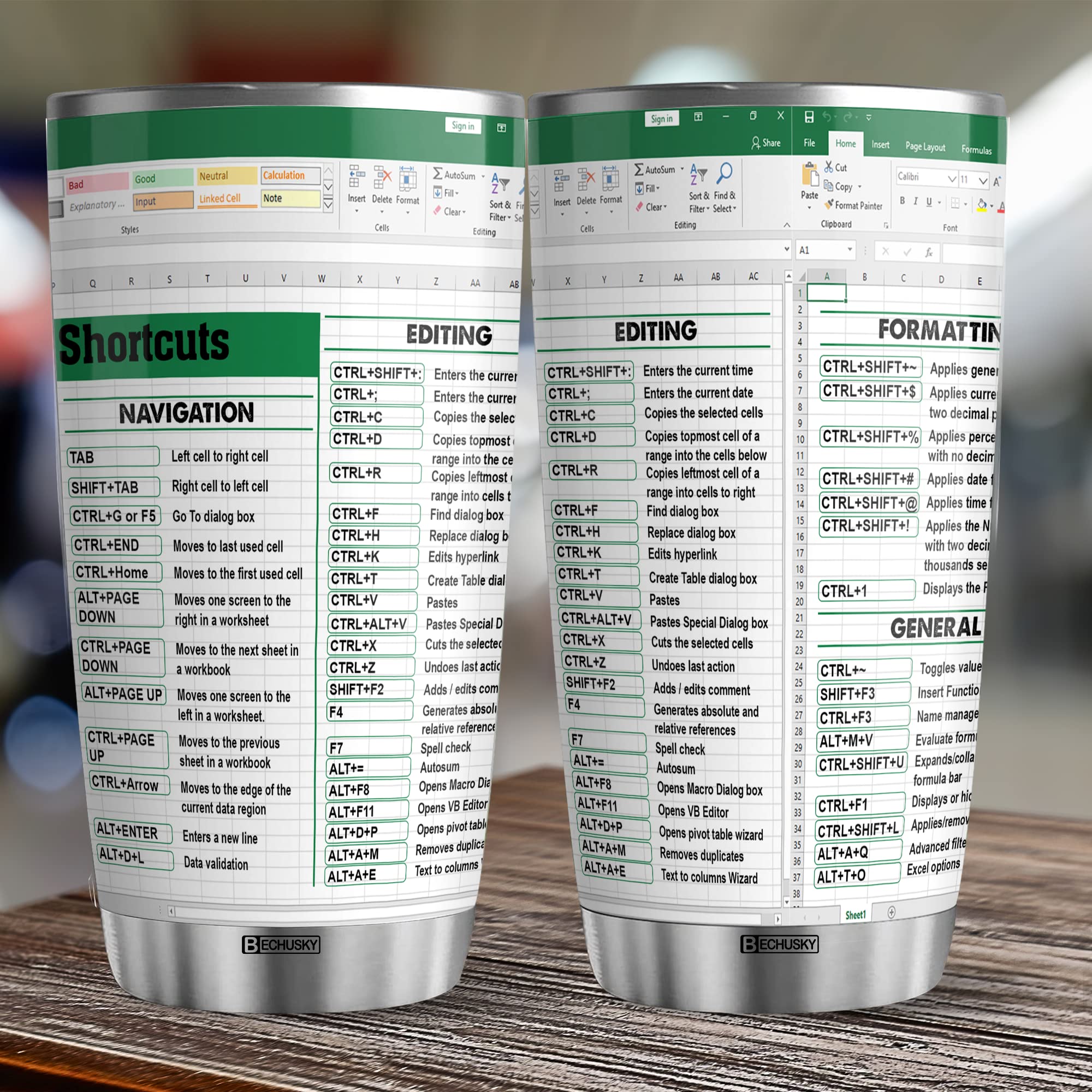 BECHUSKY spreadsheet gift tumbler, ideal for students and accountants on the move.