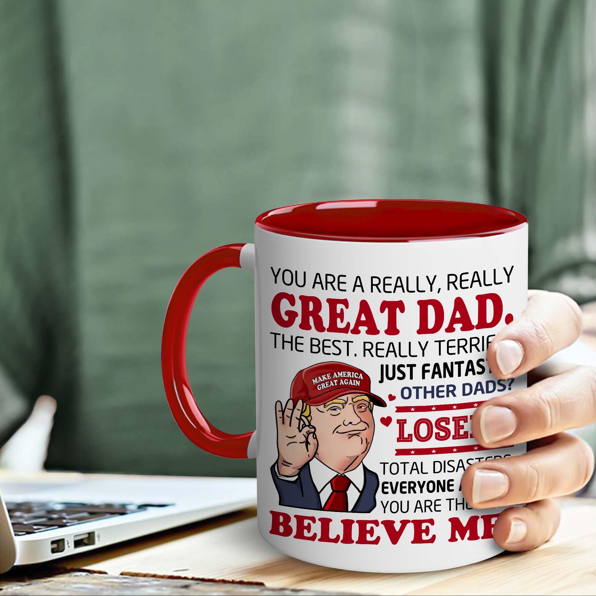 BECHUSKY Valentine mug for dad, ergonomic handle, comfortable morning grip