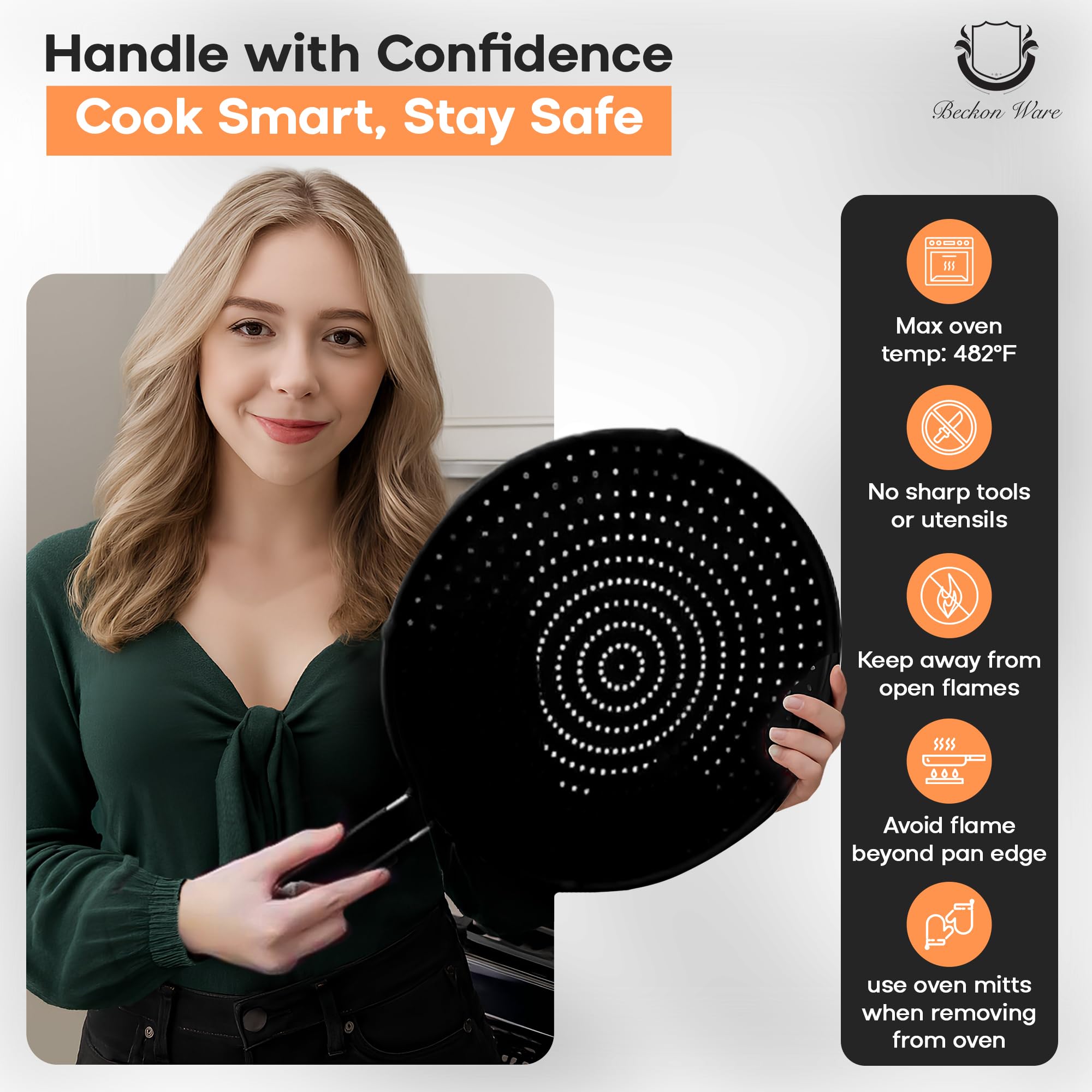 Beckon Ware frying pan guard helps reduce grease mess while cooking bacon.