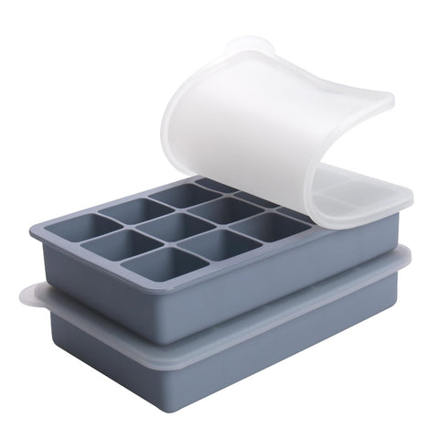 BECOKIT 2tbsp silicone freezer molds blue 2-pack on counter for quick meal-prep storage