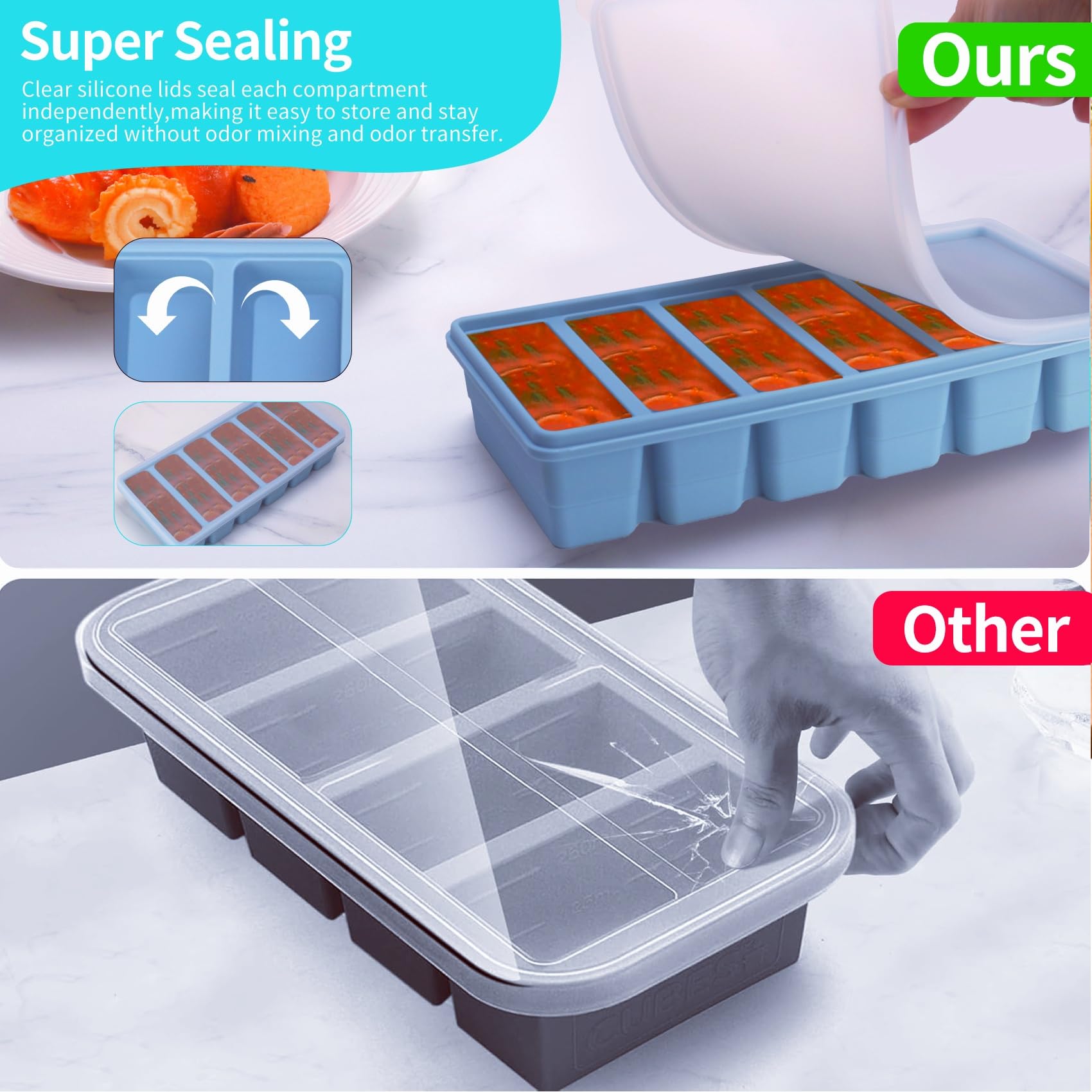 BECOKIT blue freezer tray ideal for ice cubes, sauces, and meal prep.