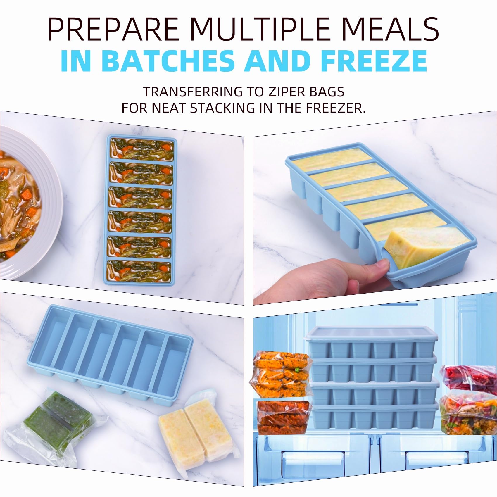 BECOKIT blue freezer tray versatile for sauces, soups, and porridge.