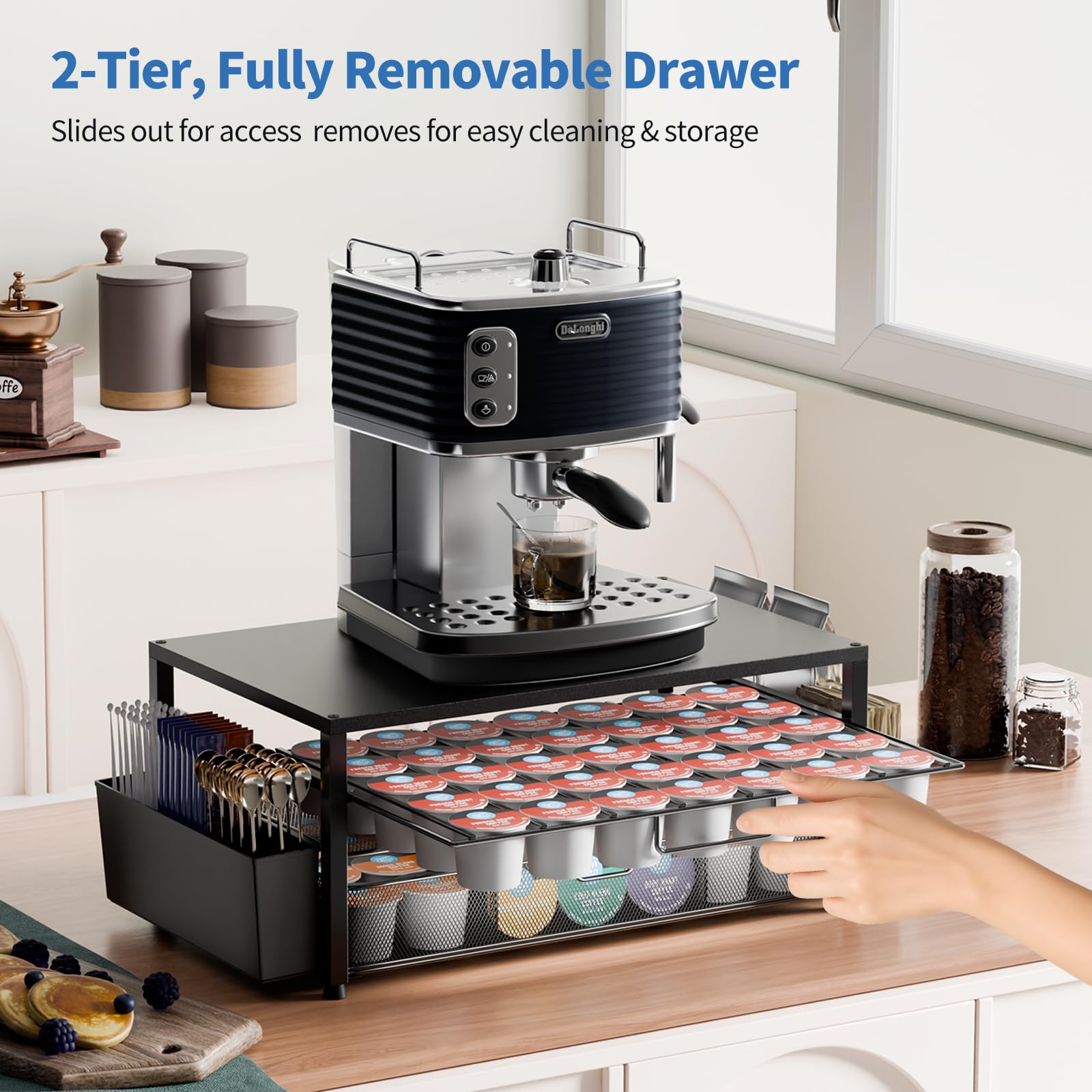 Becomrock K Cup Holder Organizer close-up on the sturdy drawer glide