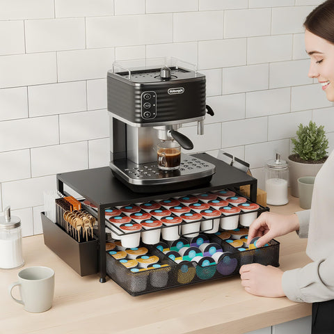 Becomrock K Cup Holder Organizer with drawers open for easy-access coffee pods